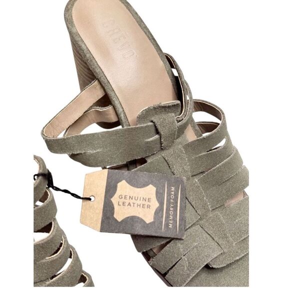 Crevo Hazelle Block Heel Mules Size 7.5 Sage Slip On Leather Suede Sandal - Picture 3 of 8